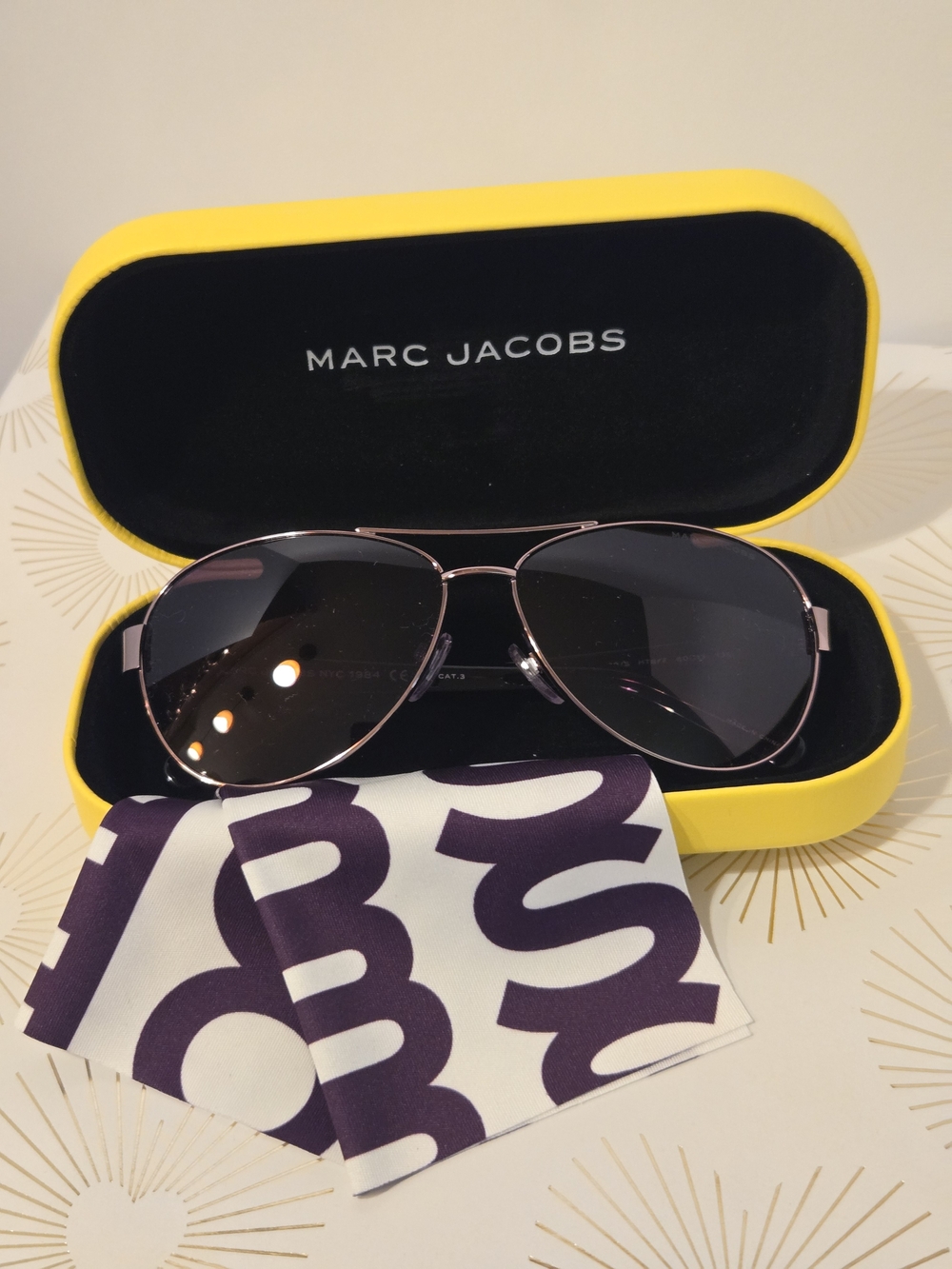 Marc Jacobs Aviator Sunglasses - Black Lenses, Rose Gold Frame